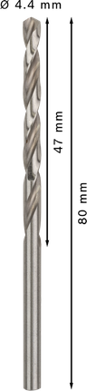 Mata Bor Puntir PRO Metal HSS-G Panjang Standar, 4,4 x 47 x 80 mm, 10 buah Mata bor putar Bosch PRO Metal HSS-G 4,4 mm.