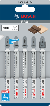 Bilah Gergaji Jigsaw PRO Hardwood clean T101BF, 100 mm, 5 buah Mata gergaji jigsaw Bosch PRO Hardwood clean T101BF 100 mm 5 pcs.