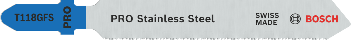 Mata gergaji Bosch PRO Stainless Steel T118GFS, gigi tersusun bergelombang.