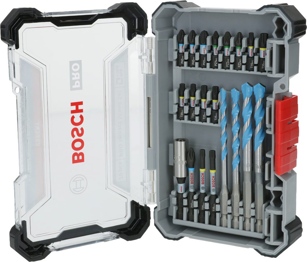 Bosch PRO Impact Campuran Set 20 pcs dengan berbagai macam bit.