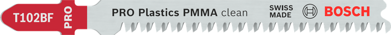 Mata gergaji ukir Bosch T102BF untuk pemotongan plastik PMMA yang bersih.
