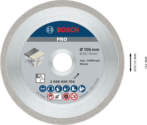 Cakram Berlian Keramik Bosch PRO 105 mm untuk memotong ubin.