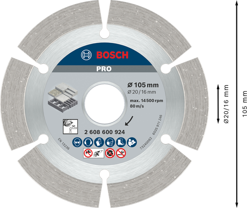 PRO Concrete Cakram Berlian Beton Bosch PRO 105mm untuk memotong beton.