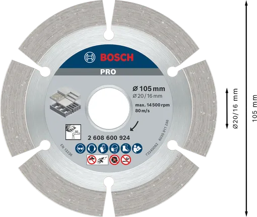 Cakram Berlian Beton Bosch PRO 105 mm untuk pemotongan.