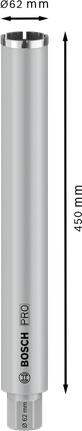 Bosch PRO Core Cutter basah 62x450 mm untuk pengeboran presisi.