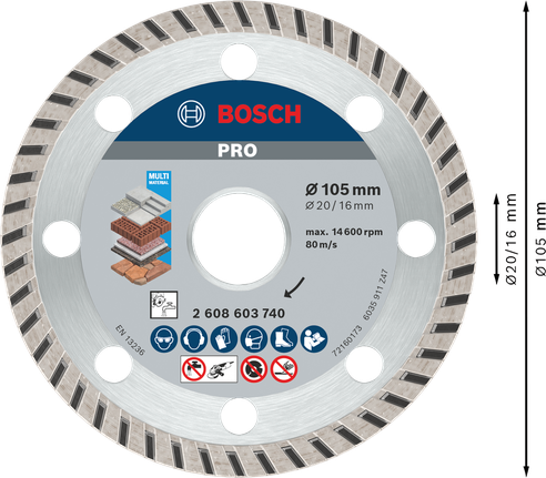 Cakram Berlian Bosch PRO Multi Material 105 mm untuk pemotongan.
