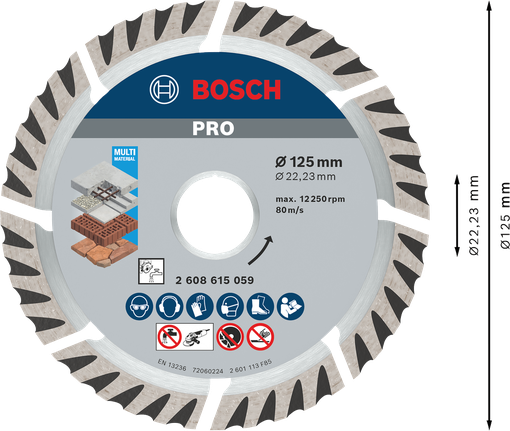 Cakram Berlian Bosch PRO Multi Material 125 mm untuk pemotongan.