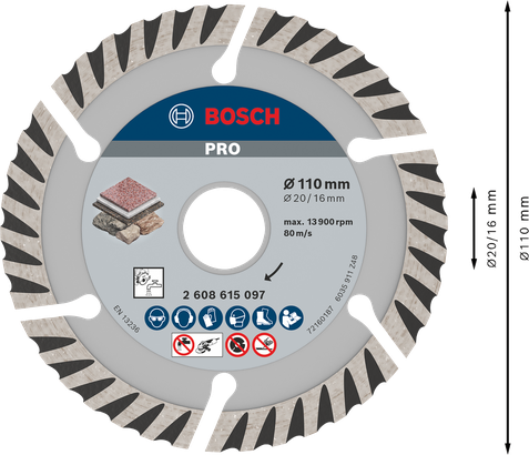 PRO Stone Cakram Berlian Bosch PRO Stone untuk memotong batu, 110 mm.