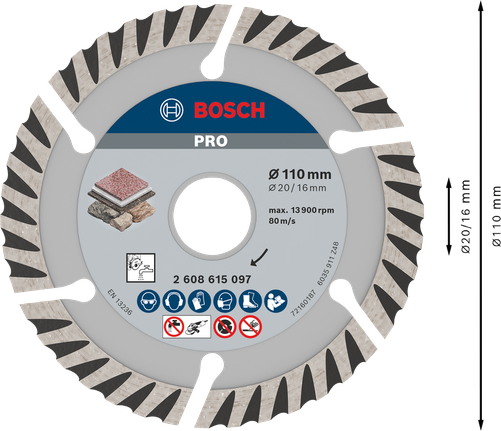 Cakram Berlian Bosch PRO Stone 110 mm untuk memotong batu.