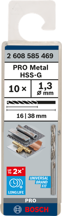 Mata Bor Puntir PRO Metal HSS-G Panjang Standar, 1,3 x 16 x 38 mm, 10 buah Mata bor logam Bosch HSS-G 1,3 mm isi 10.