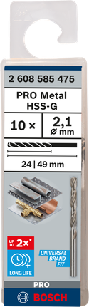 Mata Bor Puntir PRO Metal HSS-G Panjang Standar, 2,1 x 24 x 49 mm, 10 buah Mata bor logam Bosch HSS-G 2,1 mm isi 10.