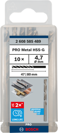 Mata Bor Puntir PRO Metal HSS-G Panjang Standar, 4,7 x 47 x 80 mm, 10 buah Set mata bor putar Bosch PRO Metal HSS-G 4,7 mm