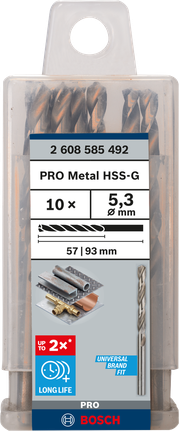 Mata Bor Puntir PRO Metal HSS-G Panjang Standar, 5,3 x 52 x 86 mm, 10 buah Mata bor Bosch PRO Metal HSS-G 5,3 mm isi 10.