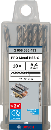 Mata Bor Puntir PRO Metal HSS-G Panjang Standar, 5,4 x 57 x 93 mm, 10 buah Set mata bor Bosch PRO Metal HSS-G 5,4 mm