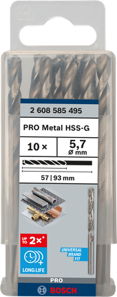 Mata Bor Puntir PRO Metal HSS-G Panjang Standar, 5,7 x 57 x 93 mm, 10 buah Set mata bor Bosch PRO Metal HSS-G 5,7 mm