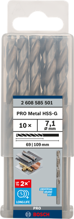 Mata Bor Puntir PRO Metal HSS-G Panjang Standar, 7,1 x 69 x 109 mm, 10 buah Set mata bor Bosch PRO Metal HSS-G 7,1 mm