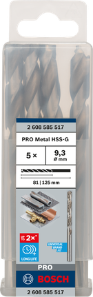 Mata Bor Puntir PRO Metal HSS-G Panjang Standar, 9,3 x 81 x 125 mm, 5 buah Mata bor Bosch 9,3 mm PRO Metal HSS-G isi 5