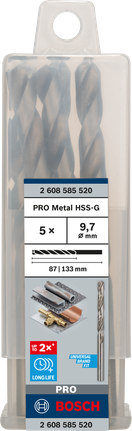 Mata Bor Puntir PRO Metal HSS-G Panjang Standar, 9,7 x 87 x 133 mm, 5 buah Set mata bor Bosch PRO Metal HSS-G 9,7 mm