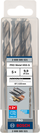 Mata Bor Puntir PRO Metal HSS-G Panjang Standar, 9,9 x 87 x 133 mm, 5 buah Mata bor Bosch PRO Metal HSS-G 9,9 mm isi 5.