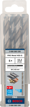 Mata Bor Puntir PRO Metal HSS-G Panjang Standar, 11,1 x 94 x 142 mm, 5 buah Set mata bor putar Bosch 11,1 mm PRO Metal HSS-G isi 5 pcs