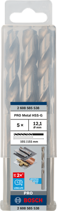 Mata Bor Puntir PRO Metal HSS-G Panjang Standar, 12,1 x 101 x 151 mm, 5 buah Set mata bor putar Bosch PRO Metal HSS-G 12,1 mm