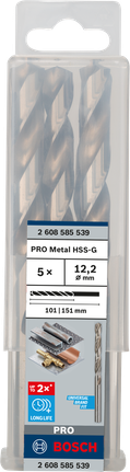 Mata Bor Puntir PRO Metal HSS-G Panjang Standar, 12,2 x 101 x 151 mm, 5 buah Set mata bor putar Bosch PRO Metal HSS-G 12,2 mm 5 pcs.