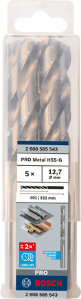 Mata Bor Puntir PRO Metal HSS-G Panjang Standar, 12,7 x 101 x 151 mm, 5 buah Paket mata bor Bosch PRO Metal HSS-G 12,7 mm