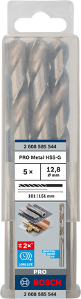 Mata Bor Puntir PRO Metal HSS-G Panjang Standar, 12,8 x 101 x 151 mm, 5 buah Set mata bor Bosch PRO Metal HSS-G 12,8 mm