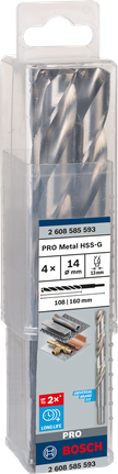 Mata Bor Puntir PRO Metal HSS-G Panjang Standar, 14 x 108 x 160 mm, 4 buah Mata bor Bosch PRO Metal HSS-G 14×160 mm paket isi 4.