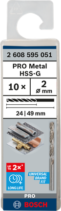 Mata Bor Puntir PRO Metal HSS-G Panjang Standar, 2 x 24 x 49 mm, 10 buah Mata bor Bosch PRO Metal HSS-G 2 mm 10 pcs