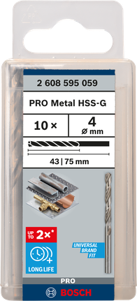 Mata Bor Puntir PRO Metal HSS-G Panjang Standar, 4 x 43 x 75 mm, 10 buah Mata bor Bosch PRO Metal HSS-G 4 mm 10 pcs