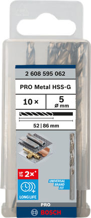 Mata Bor Puntir PRO Metal HSS-G Panjang Standar, 5 x 52 x 86 mm, 10 buah Mata bor Bosch PRO Metal HSS-G 5 mm isi 10