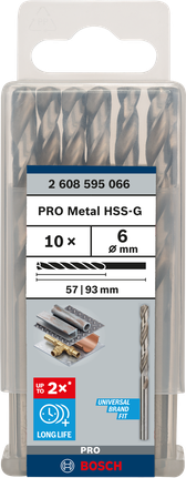 Mata Bor Puntir PRO Metal HSS-G Panjang Standar, 6 x 57 x 93 mm, 10 buah Mata bor Bosch PRO Metal HSS-G 6 mm