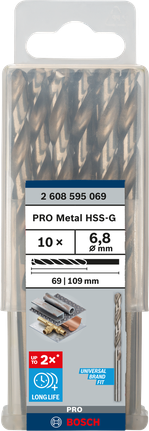 Mata Bor Puntir PRO Metal HSS-G Panjang Standar, 6,8 x 69 x 109 mm, 10 buah Mata bor putar Bosch PRO Metal HSS-G 6,8 mm isi 10