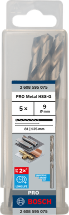 Mata Bor Puntir PRO Metal HSS-G Panjang Standar, 9 x 81 x 125 mm, 5 buah Set mata bor Bosch PRO Metal HSS-G 9 mm