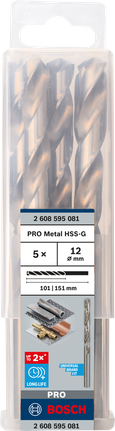 Mata Bor Puntir PRO Metal HSS-G Panjang Standar, 12 x 101 x 151 mm, 5 buah Mata bor Bosch PRO Metal HSS-G 12 mm isi 5.