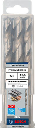 Mata Bor Puntir PRO Metal HSS-G Panjang Standar, 12,5 x 101 x 151 mm, 5 buah Mata bor Bosch PRO Metal HSS-G 12,5×151 mm