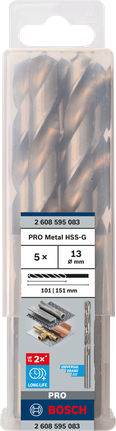 Mata Bor Puntir PRO Metal HSS-G Panjang Standar, 13 x 101 x 151 mm, 5 buah Set mata bor putar Bosch PRO Metal HSS-G 13 mm