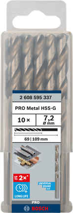 Mata Bor Puntir PRO Metal HSS-G Panjang Standar, 7,2 x 69 x 109 mm, 10 buah Set mata bor putar Bosch PRO Metal HSS-G 7,2 mm 10 pcs