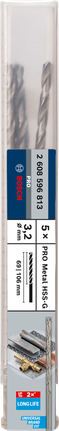 Mata Bor Puntir PRO Metal HSS-G Panjang, 3,2 x 69 x 106 mm, 5 buah Mata Bor Puntir PRO Metal HSS-G Panjang, 3,2 x 69 x 106 mm, 5 buah