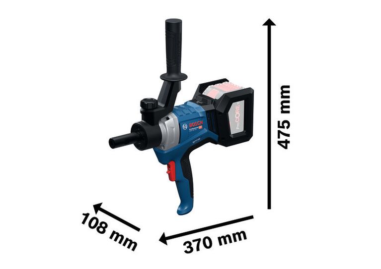 Mekanisme pengadukan Bosch GRW 18V-120 dengan dimensi.
