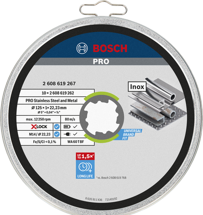 Cakram pemotong Bosch PRO untuk baja tahan karat dan logam 125 mm.