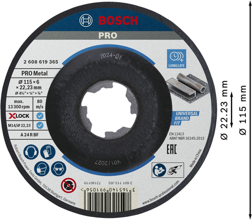 Mata Gerinda Potong Berikat PRO Metal, 115 x 6 x 22,23 mm, X-Lock Cakram Pengasah Bosch PRO Metal Bonded 115mm X-Lock.