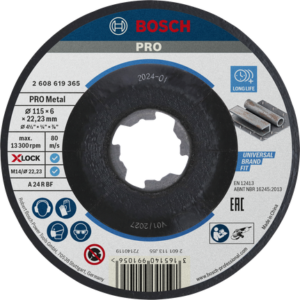 Mata Gerinda Potong Berikat PRO Metal, 115 x 6 x 22,23 mm, X-Lock Cakram Pengasah Bosch PRO Metal Bonded, X-Lock 115 mm.