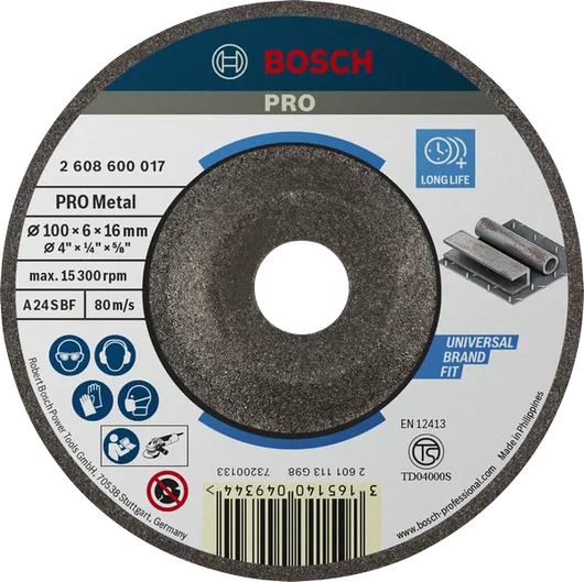 Cakram Penggiling Logam Bosch PRO, 100 x 6 x 16 mm.