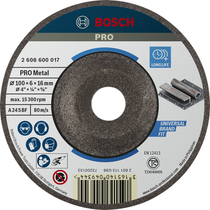 Cakram Penggiling Logam Bosch PRO, 100 x 6 x 16 mm.