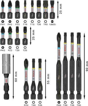 Set Mata Obeng Impact Bosch PRO 20 pcs, berkode warna.