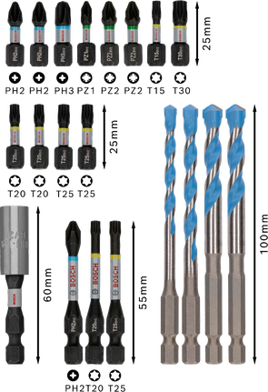 Bosch PRO Impact Mixed Set 20 pcs dengan mata obeng dan mata bor.