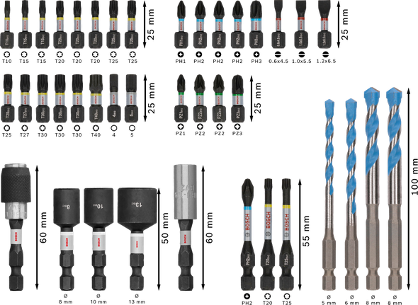 Bosch PRO Impact Mixed Set 40 pcs dengan mata bor dan obeng.