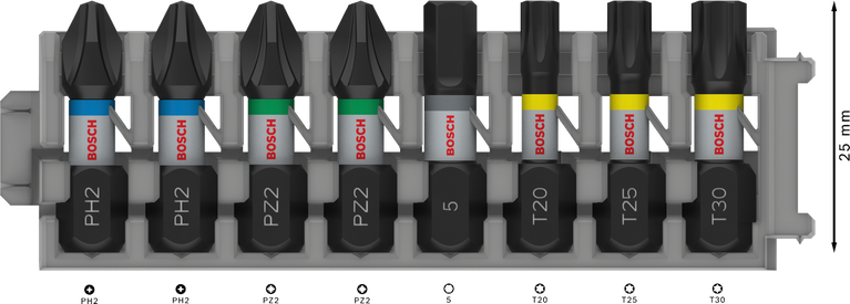 Set Mata Obeng Impact Bosch PRO 8 buah, 25 mm.